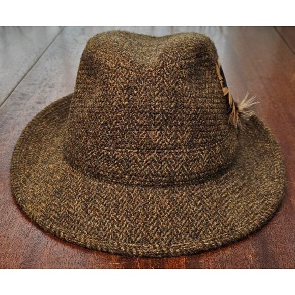 Jonathan Richards "Robbie" Brown Tweed Fedora 100% Wool Ireland 55/6 3/4 NWT - Picture 4 of 9